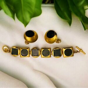 1980s Circle Square Bracelet and earring Set by Anne Klein